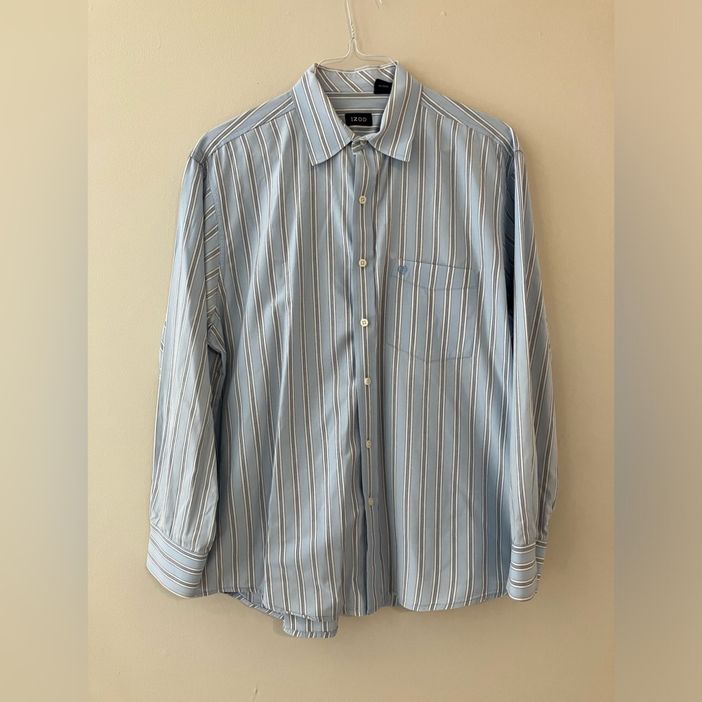 Izod Blue Striped Men’s Button Down Shirt L